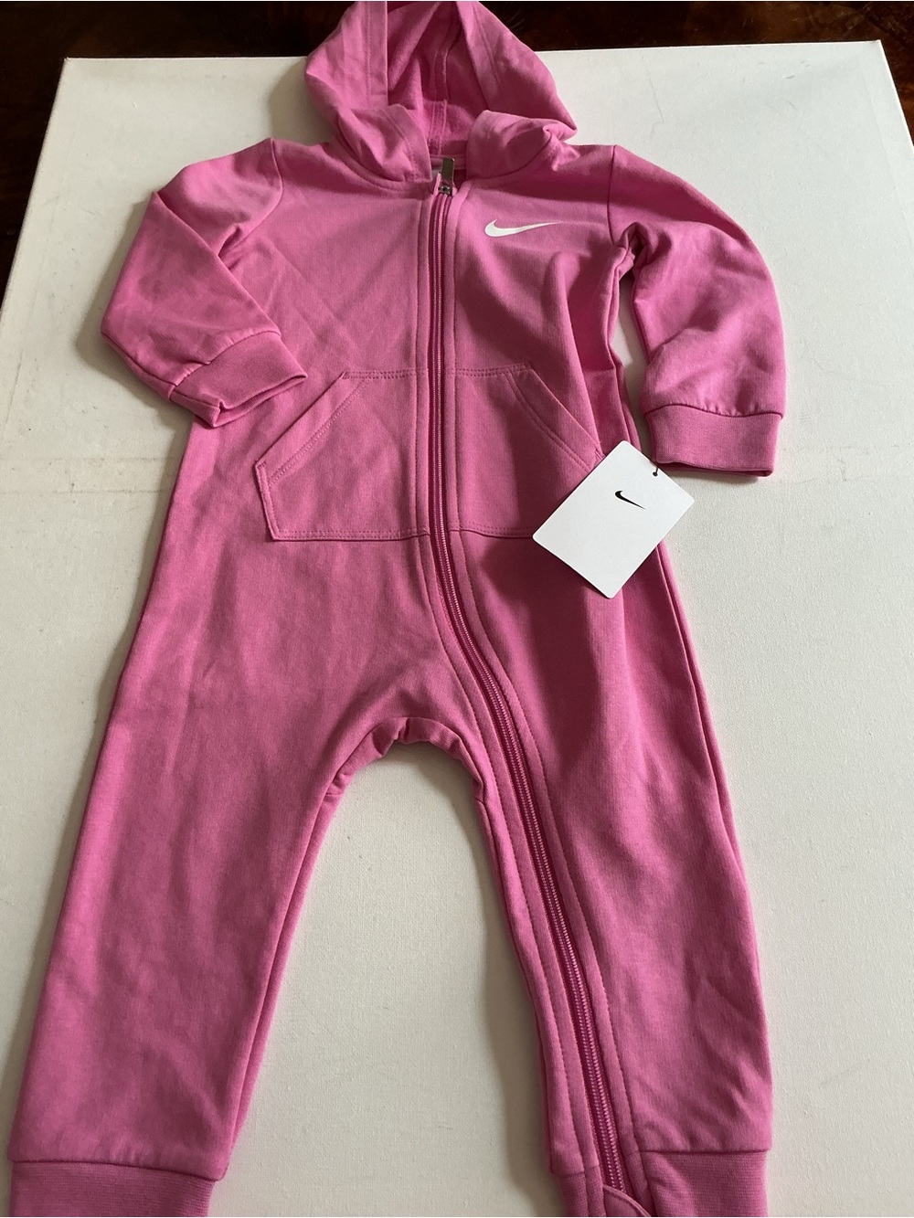 Nike Pink Hooded Baby Footed One-Piece Romper